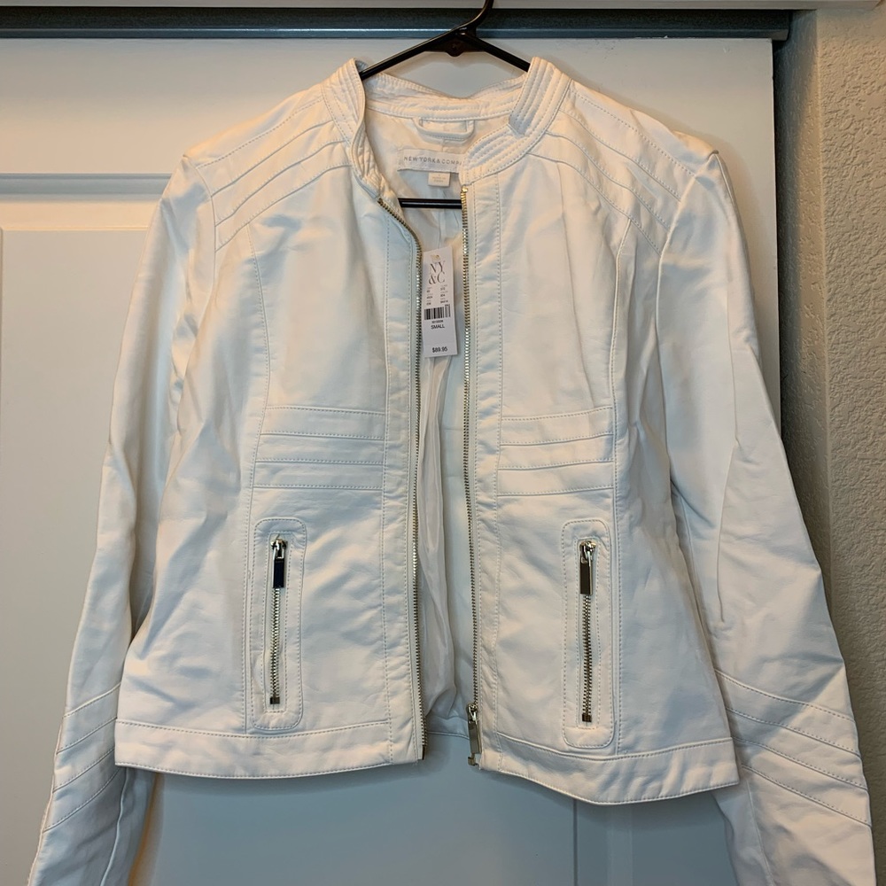 New York & Company White Faux Leather Jacket New With Tags